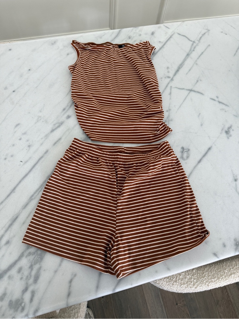 Striped Rust & White Ribbed Tank Top - Women